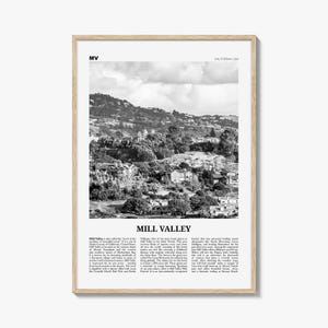 Mill Valley print zwart-wit, Mill Valley kunst aan de muur, Mill Valley poster, Mill Valley foto, Mill Valley wanddecoratie, Californië, VS