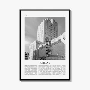 Abilene Poster, Black and White Photo Print, Travel Newspaper Wall Art, Home Decor
