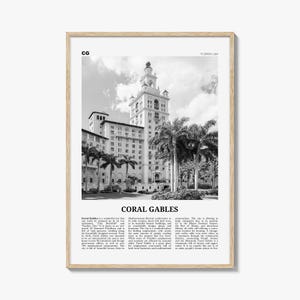 Coral Gables Print Black and White, Coral Gables Wall Art, Coral Gables Poster, Coral Gables Photo, Coral Gables Wall Décor, Florida, USA