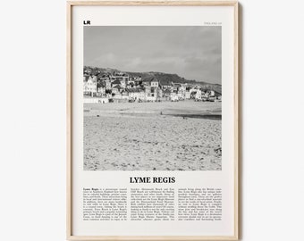 Lyme Regis Print Black and White, Lyme Regis Wall Art, Lyme Regis Poster, Lyme Regis Photo, Lyme Regis Map, Dorset, England, UK