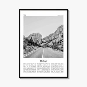 Texas Poster, Black and White Photo Print, Travel Newspaper Wall Art, Home Decor