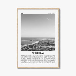 Apollo Bay Poster Print Black and White, Australia Travel Wall Art, Coastal Town Decor