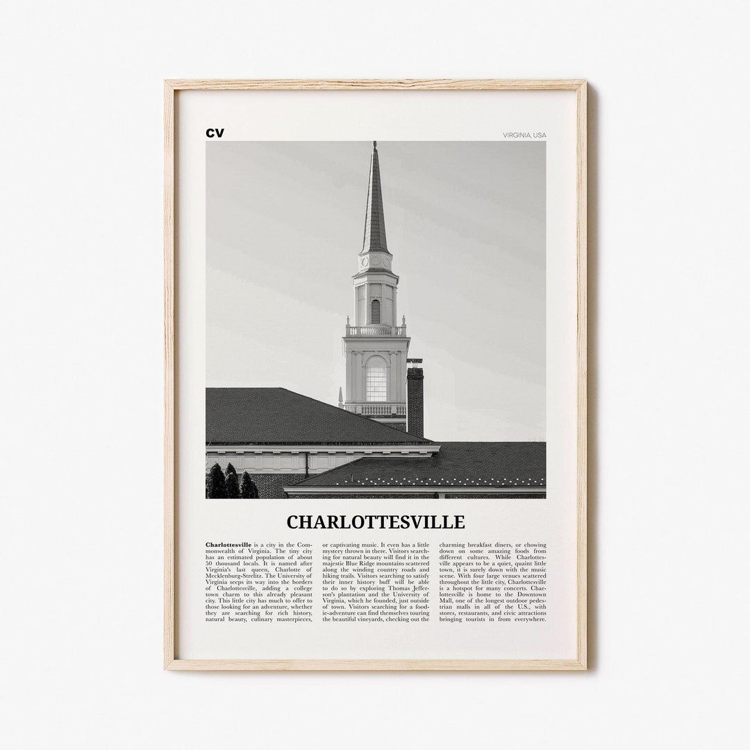 Charlottesville Print Black and White, Charlottesville Wall Art, Charlottesville Poster