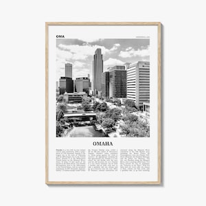 Póster de Omaha en blanco y negro, arte mural de viaje de Nebraska, decoración del Medio Oeste