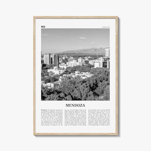 Mendoza Print Black and White, Mendoza Wall Art, Mendoza Poster, Mendoza Photo, Mendoza Wall Décor, Mendoza Map, Argentina
