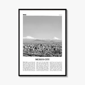 Poster di Città del Messico, stampa fotografica in bianco e nero del vulcano, decorazione murale ispirata a un giornale di viaggio.