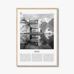 Kent Print Black and White, Kent Wall Art, Kent Poster, Kent Photo, Kent Map, England, UK, United Kingdom