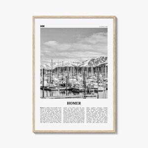 Homer-afdruk zwart-wit, Homer-muurkunst, Homer-poster, Homer-foto, Homer-muurdecoratie, Homer-kaart, Alaska (VS)