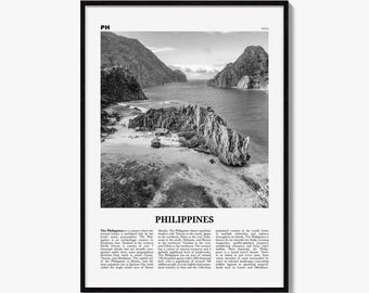 Philippines Poster, Black and White Coast Photo Print, Travel Newspaper Wall Art
