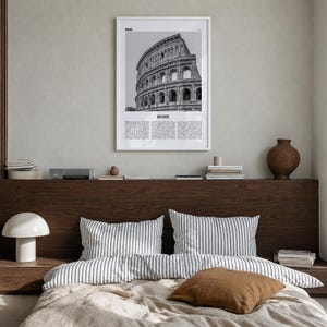 Rome Poster, Black and White Photo Print, Travel Newspaper Wall Art, Home Decor Premium White Wood Frame