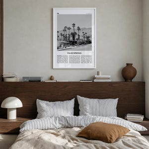 Palm Springs Poster, Black and White Photo Print, Travel Newspaper Wall Art, Home Decor Premium White Wood Frame