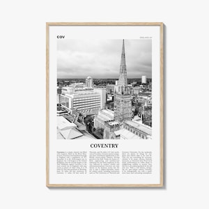 Coventry Print Black and White, Coventry Wall Art, Coventry Poster, Coventry Photo, Coventry Wall Decor, England, UK, United Kingdom, Europe
