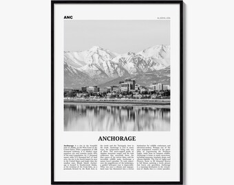 Poster van Anchorage, zwart-wit fotoprint, reiskrant als wanddecoratie, woondecoratie