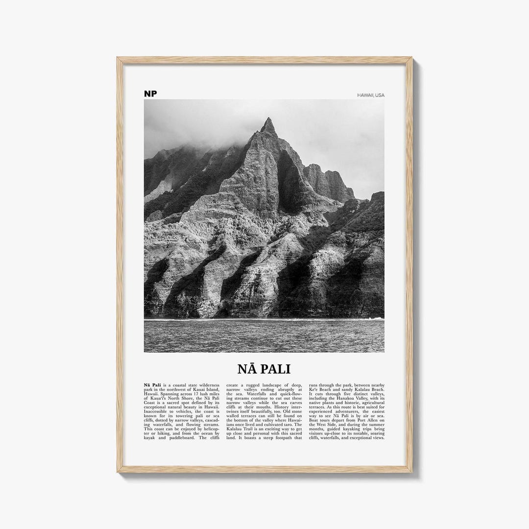 Nā Pali Poster Print Black and White, Hawaii Travel Wall Art, Kauai ...
