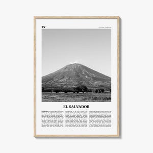 El Salvador Impresión Blanco y Negro No 3, Arte de la pared de El Salvador, Cartel de El Salvador, Foto de El Salvador, Decoración de la pared de El Salvador, Mapa de El Salvador