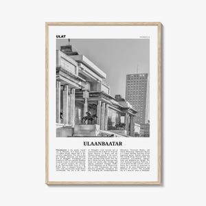 Afdrukken Ulaanbaatar, zwart-wit, kunst aan de muur Ulaanbaatar, poster Ulaanbaatar, foto Ulaanbaatar, Mongolië, Улаанбаатар Монгол Улс