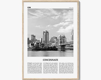 Cincinnati Poster Print Black and White, Roebling Bridge Photo, Ohio Wall Art
