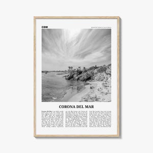 Impresión en blanco y negro de Corona del Mar, arte mural de Corona del Mar, póster de Corona del Mar, foto de Corona del Mar, Newport Beach, California