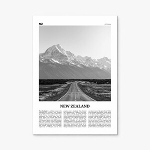 New Zealand Poster, black and white photo print, print only (unframed)