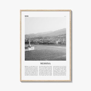 Messina Print Black and White, Messina Wall Art, Messina Poster, Messina Photo, Messina Wall Décor, Messina Map, Italy