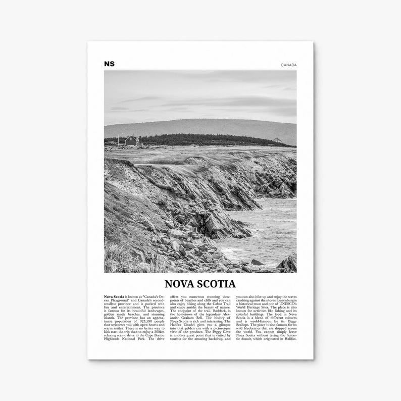 Nova Scotia Poster, black and white photo print, print only (unframed)