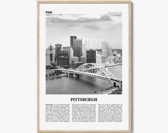 Póster de Pittsburgh en blanco y negro, arte mural de viajes de Pensilvania, fotografía del horizonte de PGH