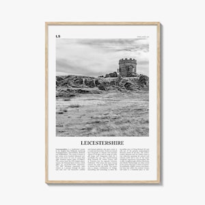 Leicestershire Print Black and White, Leicestershire Wall Art, Leicestershire Poster, Leicestershire Photo, Leicestershire Map, England, UK