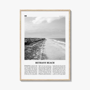 Bethany Beach Print Black and White, Bethany Beach Wall Art, Bethany Beach Poster, Bethany Beach Photo, Bethany Beach Map, Delaware, USA