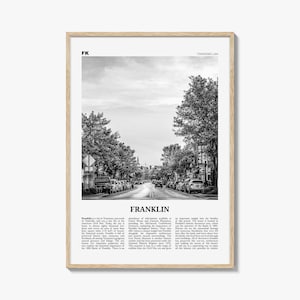 Franklin Print Black and White, Franklin Wall Art, Franklin Poster, Franklin Photo, Franklin Map, Tennessee, USA, United States