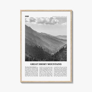 Great Smoky Mountains National Park print zwart-wit, Great Smoky Mountains kunst aan de muur, Great Smoky Mountains poster, VS
