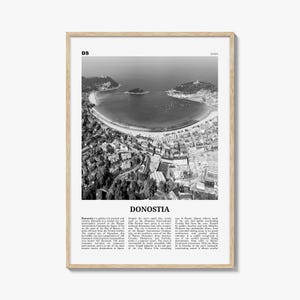 Donostia Poster Print Black and White, La Concha Beach Photo, Spain Wall Art