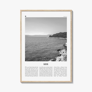 Krk Poster Print Black and White, Croatia Travel Wall Art, Adriatic Sea Coastal Photography