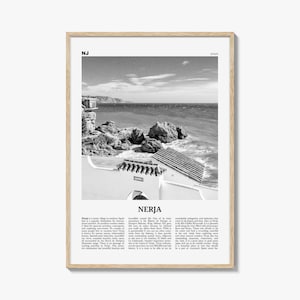 Póster de Nerja en blanco y negro, arte mural de viaje por España, decoración costera de Andalucía