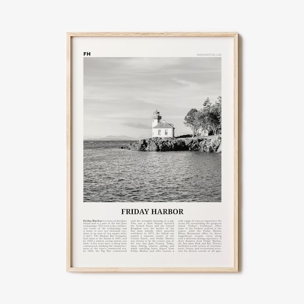 Friday Harbor Print Black and White, Friday Harbor Wall Art, Friday Harbor Poster, Friday Harbor Photo, Friday Harbor Map, Washington, USA