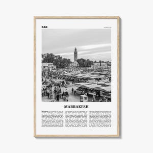 Marrakesh Poster Print Black and White, Morocco Travel Wall Art, Marrakech Market Photography