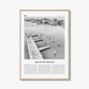Atlantic Beach-afdruk zwart-wit, Atlantic Beach-muurkunst, Atlantic Beach-poster, Atlantic Beach-foto, Atlantic Beach-kaart, North Carolina