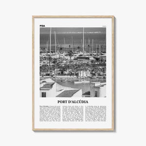 Port d'Alcúdia Poster Schwarz und Weiß, Port d'Alcúdia Wandkunst, Porto de Alcudia Poster, Port d'Alcúdia Foto, Port d'Alcúdia Karte, Spanien