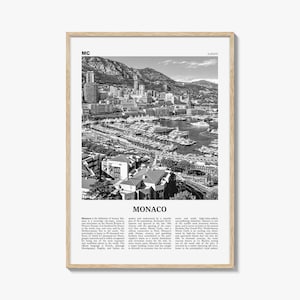 Monaco print zwart-wit, Monaco muurkunst, Monaco poster, Monaco foto, Mùnegu, Mónegue, Frankrijk, Europa, Monte Carlo, Franse Rivièra