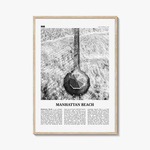 Manhattan Beach Poster Print Black and White, Pier Photo, California Wall Art