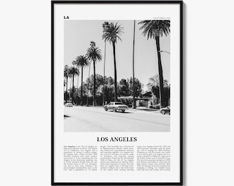 Los Angeles Poster, Black and White Photo Print, Travel Newspaper Wall Art, Home Decor