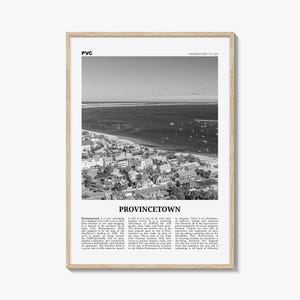 Póster de Provincetown en blanco y negro, arte mural turístico de Massachusetts, fotografía costera de P-Town