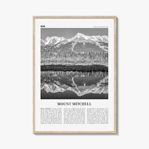 Mount Mitchell Poster Schwarz Weiß, North Carolina Wand Kunst, Appalachen