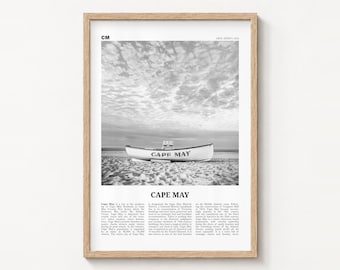 Plakat z Cape May, czarno-biała sztuka ścienna na plaży, New Jersey