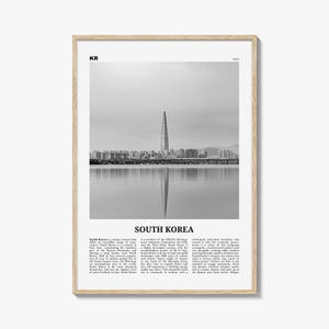 South Korea Print: Black and White Seoul Skyline Poster
