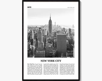 New York City Poster, Black and White Photo Print, Travel Newspaper Wall Art