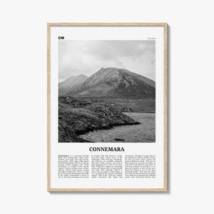 Connemara-afdruk zwart-wit, Connemara-muurkunst, Connemara-poster, Connemara-foto, Connemara-muurdecoratie, Connemara-kaart, Ierland
