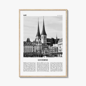 Lucerne Poster Print Black and White, Chapel Bridge Photo, Switzerland Wall Art