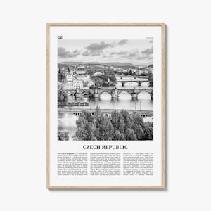 Tsjechië print zwart-wit, Tsjechië muurkunst, Tsjechië poster, Tsjechië, Česká Republika, Praag, Europa