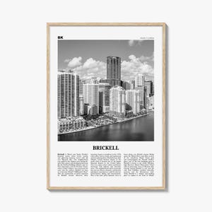 Brickell-afdruk zwart-wit, Brickell Wall Art, Brickell-poster, Brickell-foto, Brickell-muurdecoratie, Brickell-kaart, Miami, Florida