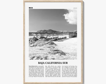 Baja California Sur Poster Schwarzweiß, Mexiko, Wandkunst, Strandfoto